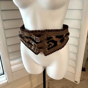 One of a Kind Handmade Wide Leather Belt with Genuine Fur Inserts! Vintage Small